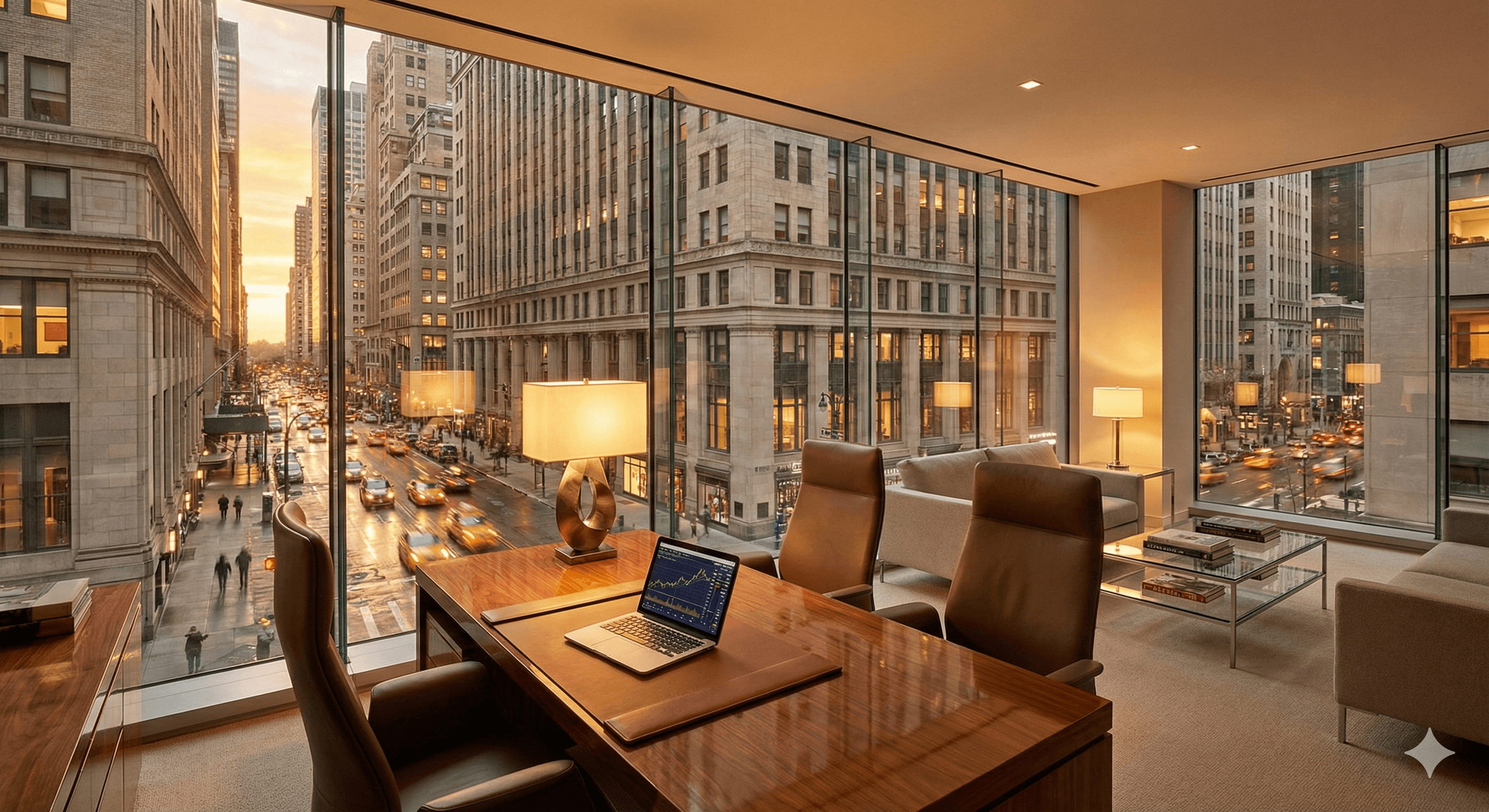 Modern corner office with city view